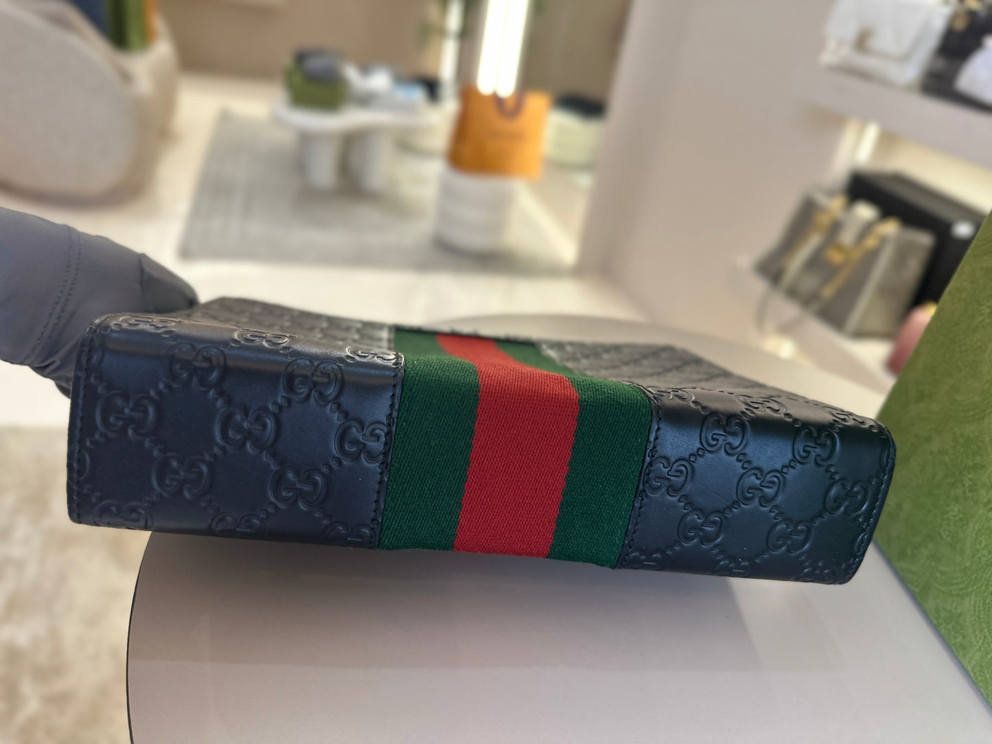GUCCI WEB CLUTCH LEATHER