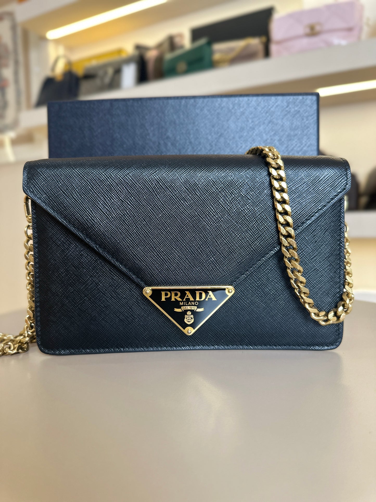 PRADA SAFFIANO ENVELOPE CHAIN BAG
